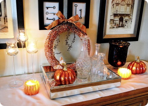living room buffet with candles