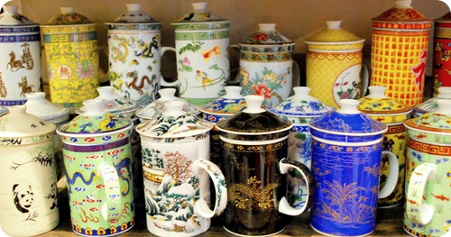 tea strainer and cups