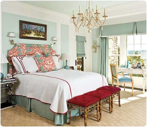 southern living gold blue red bedroom