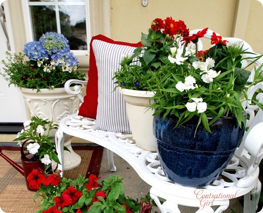 cg blue pot on bench
