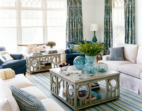 blue and white living room