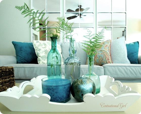 cg glass bottles on tray