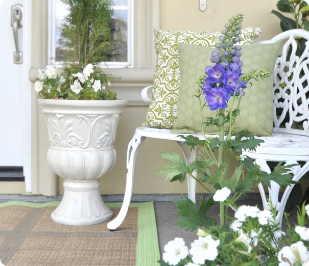 blue delphinium white urn