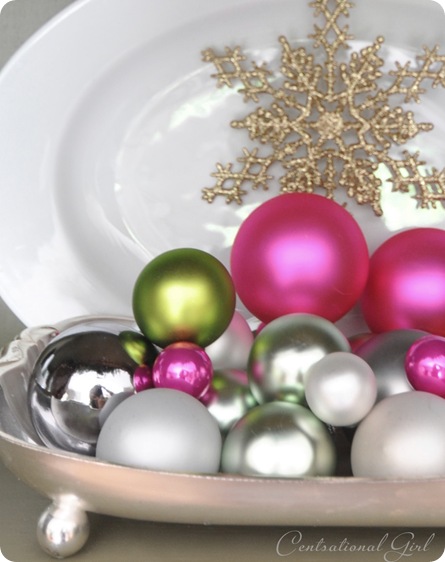 ornaments on silver tray