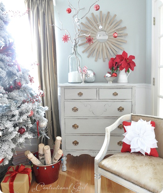 poinsettias and birch logs cg