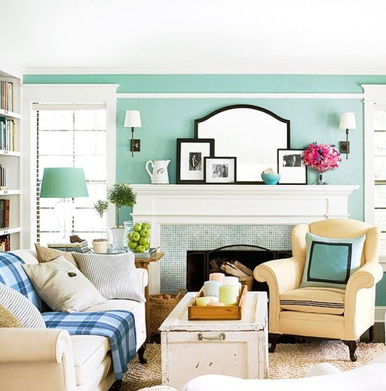 sea green walls and tile bhg