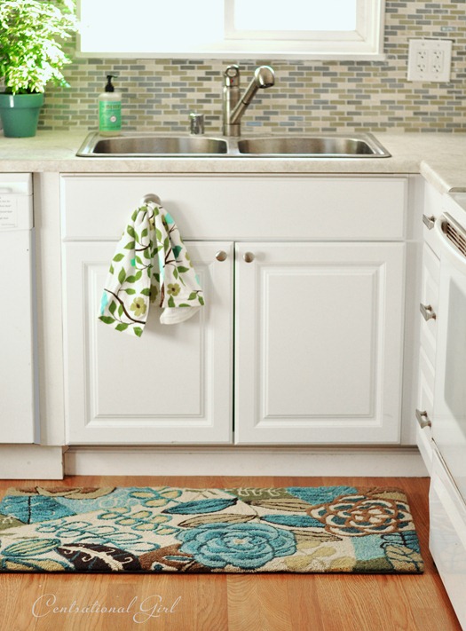 white kitchen sink and rug centsational girl