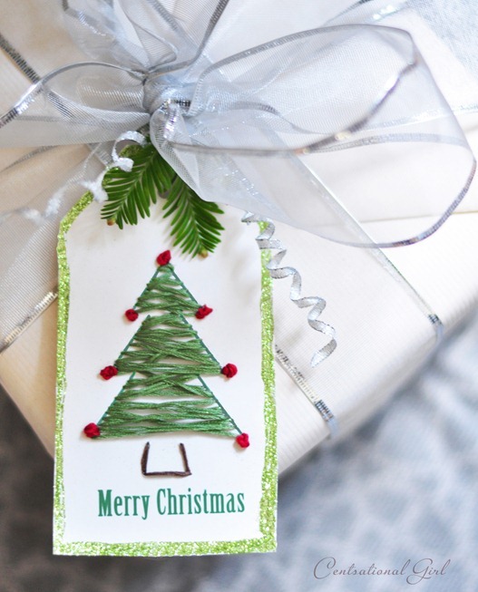 christmas tree embroidered gift tag