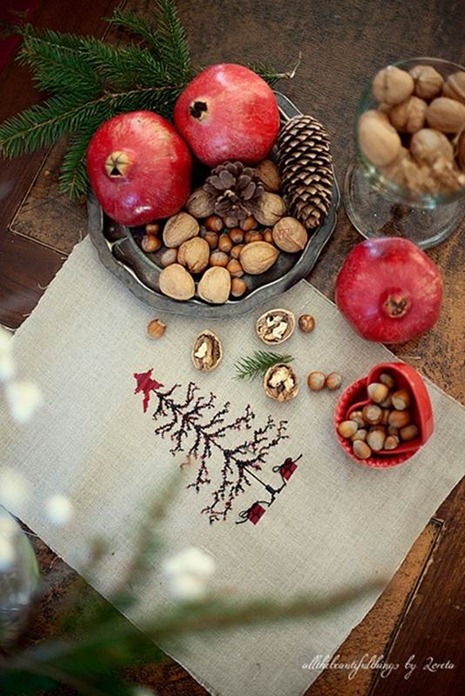 pomegranate and evergreen sprig