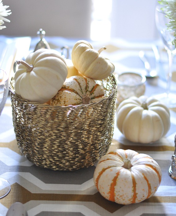 pumpkins in gold bowl