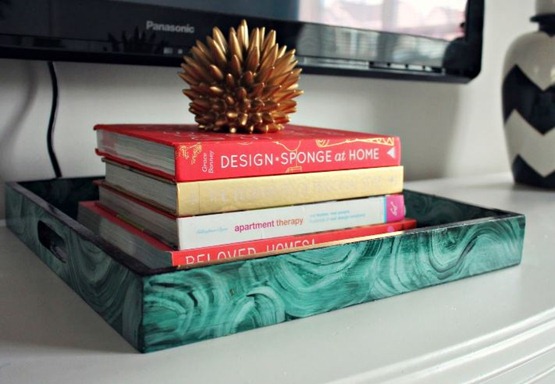 faux malachite tray