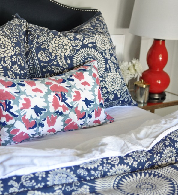 layers of blue bedding