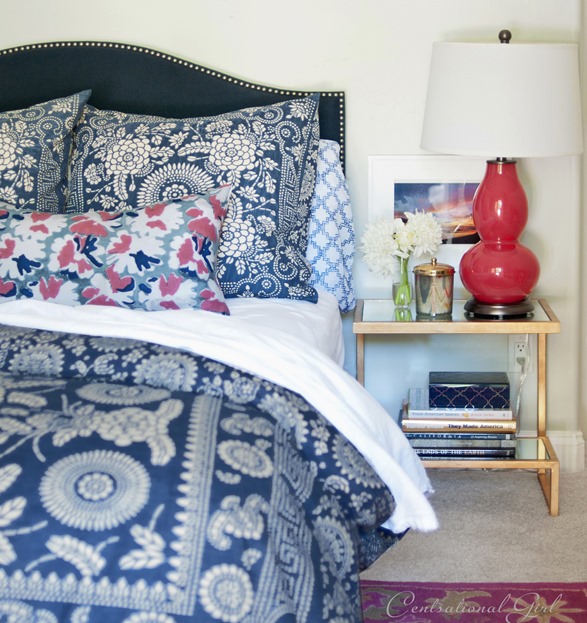 navy and raspberry bedroom