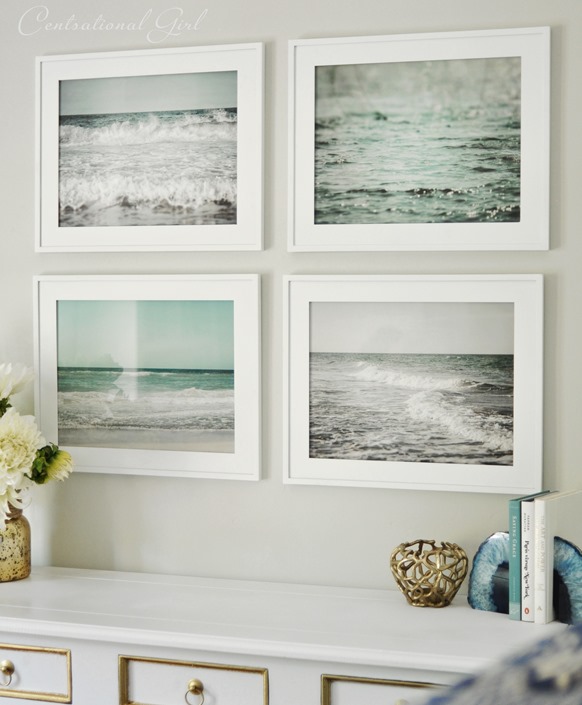 set of framed beach prints