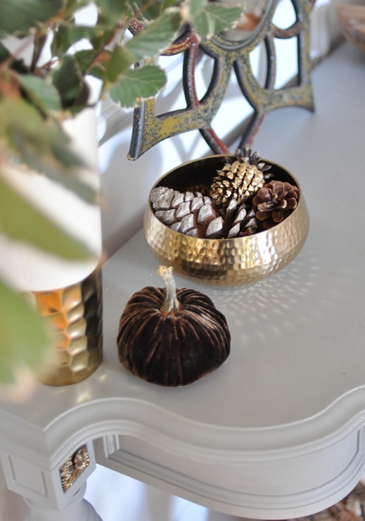 golden bowl of pinecones