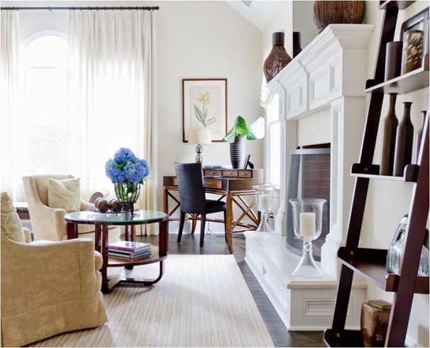 sitting room desk and fireplace