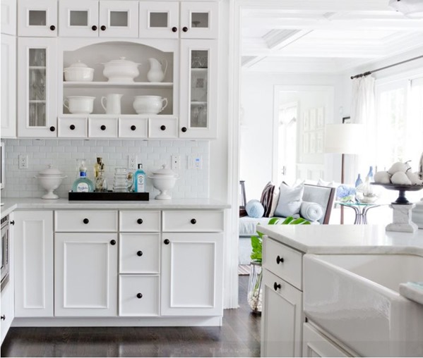 traditional white kitchen black knobs