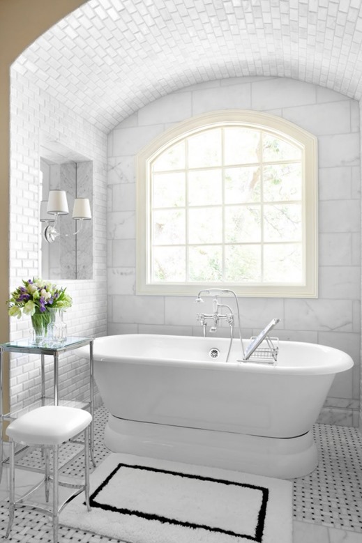 freestanding tub black and white bathroom
