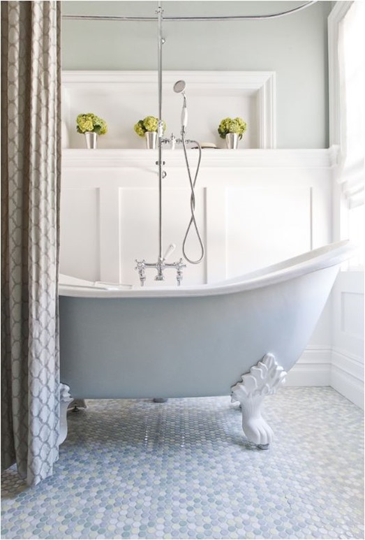 pale blue clawfoot tub