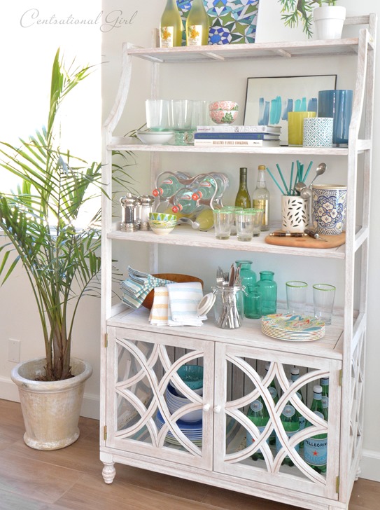 whitewash bakers rack side view