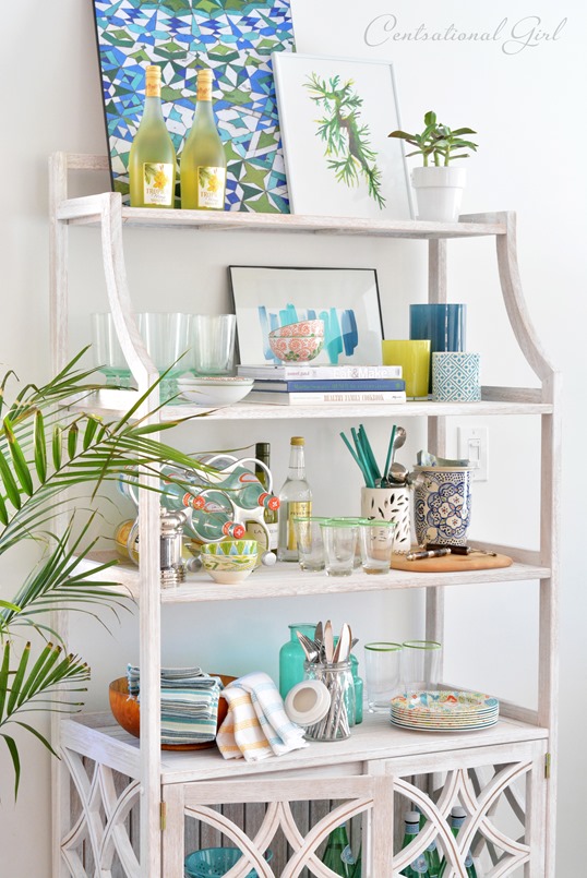 whitewashed bakers rack