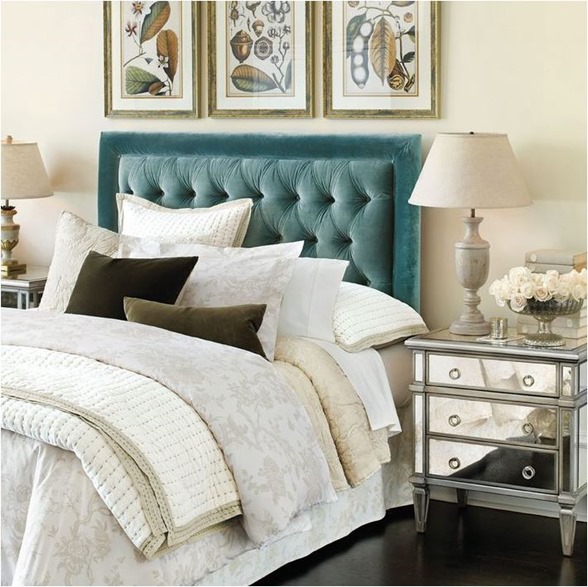 blue tufted headboard