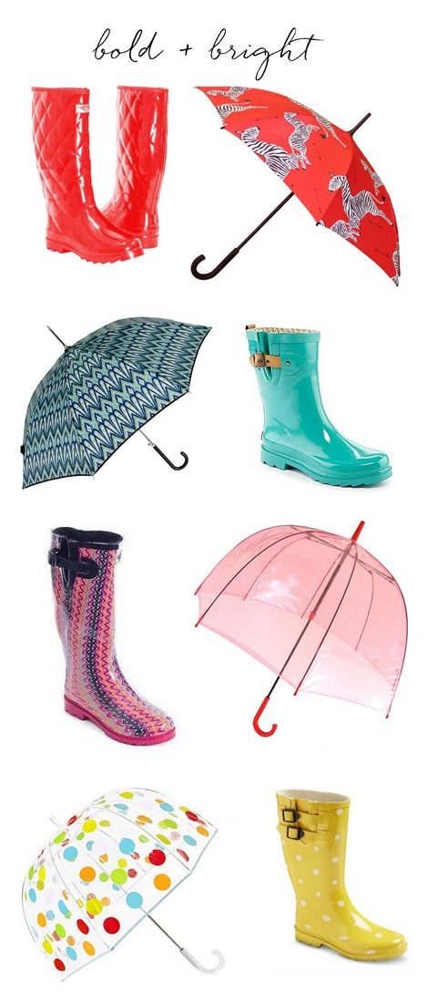 bold and bright umbrellas rain boots