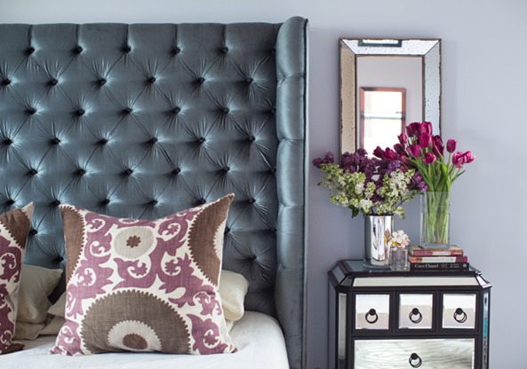 gray velvet headboard