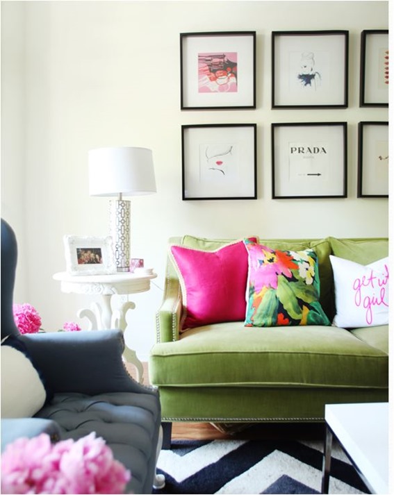 green velvet sofa chevron rug