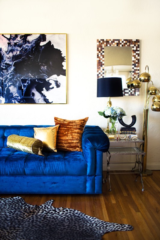 velvet blue sofa
