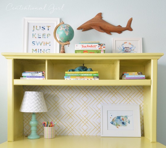 yellow hutch with fretwork back