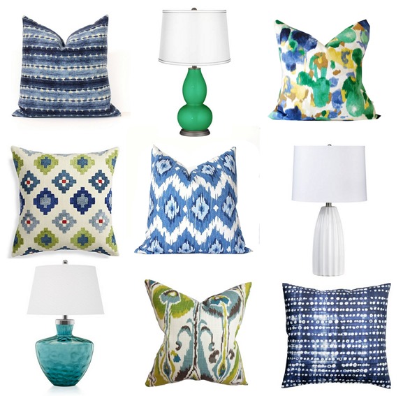 blue green lamps pillows