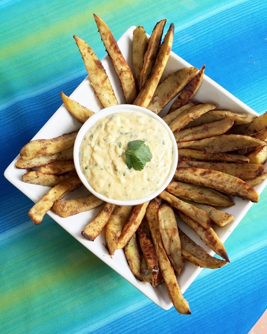 caribean sweet potato fries with mango dipping sauce