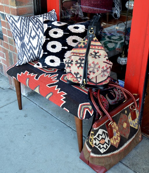 kilim bench and ikat pillows