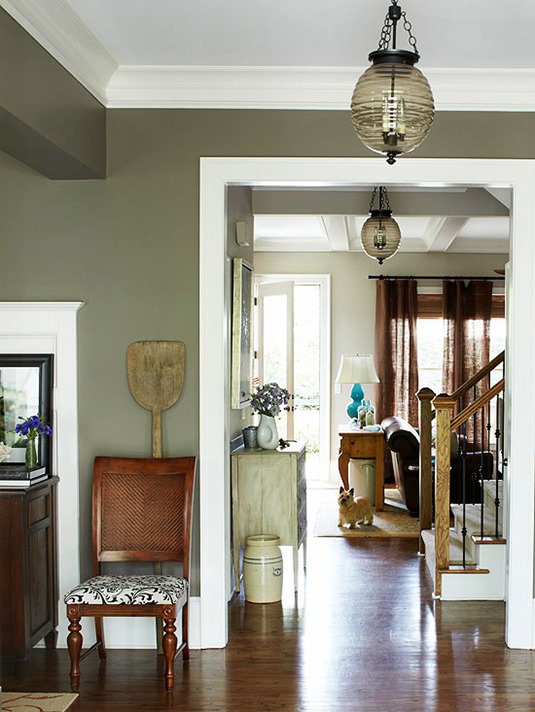 olive green painted walls