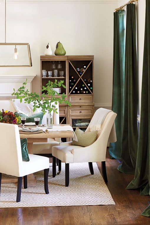olive green velvet drapes