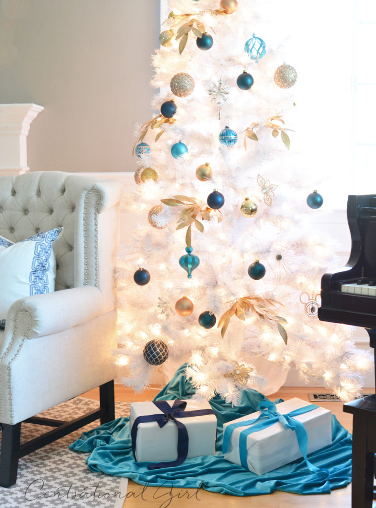 white christmas tree lit