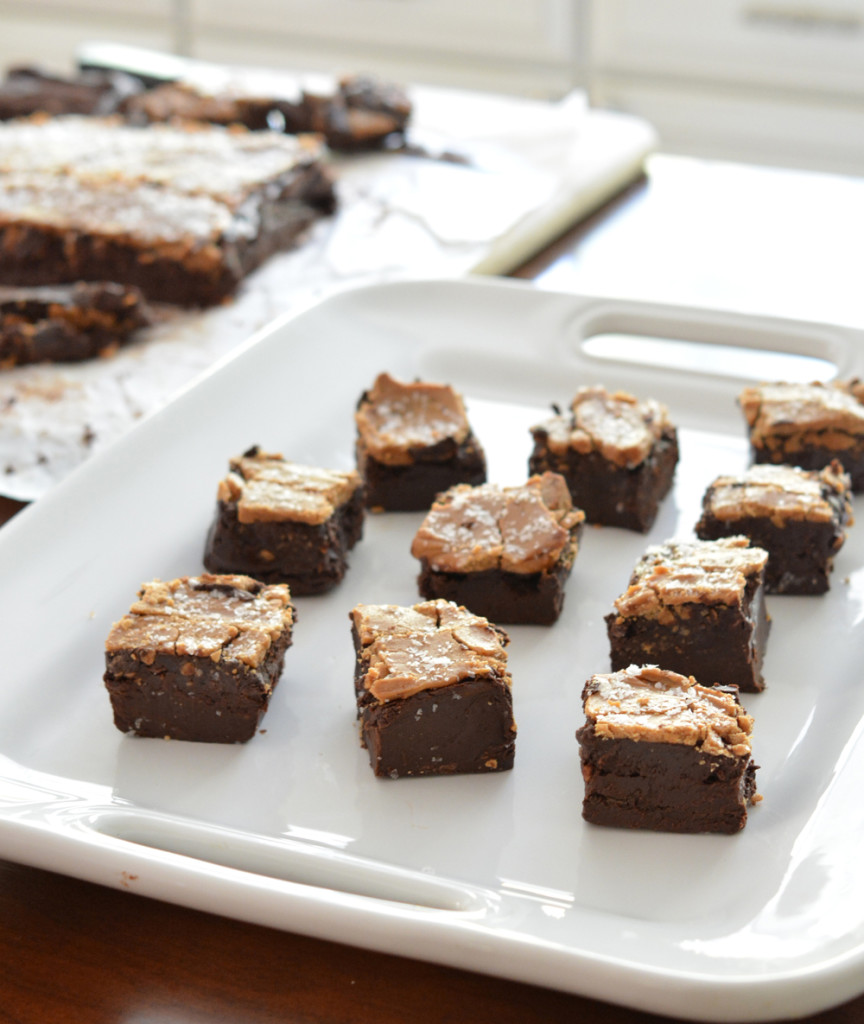 tray of sea salt caramel fudge