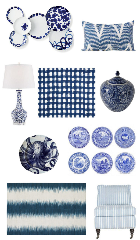 blue and white decor