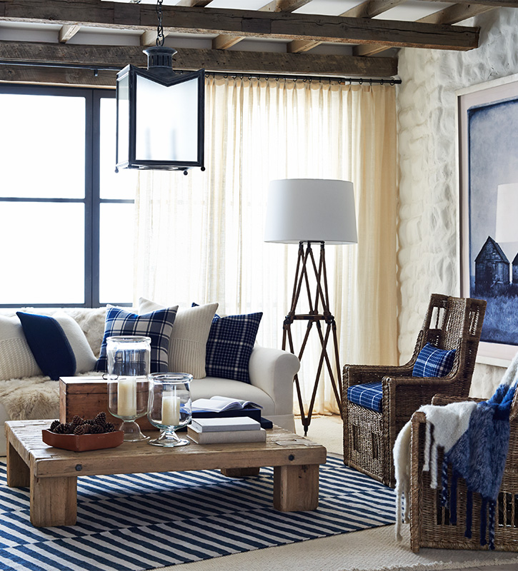 blue and white living room