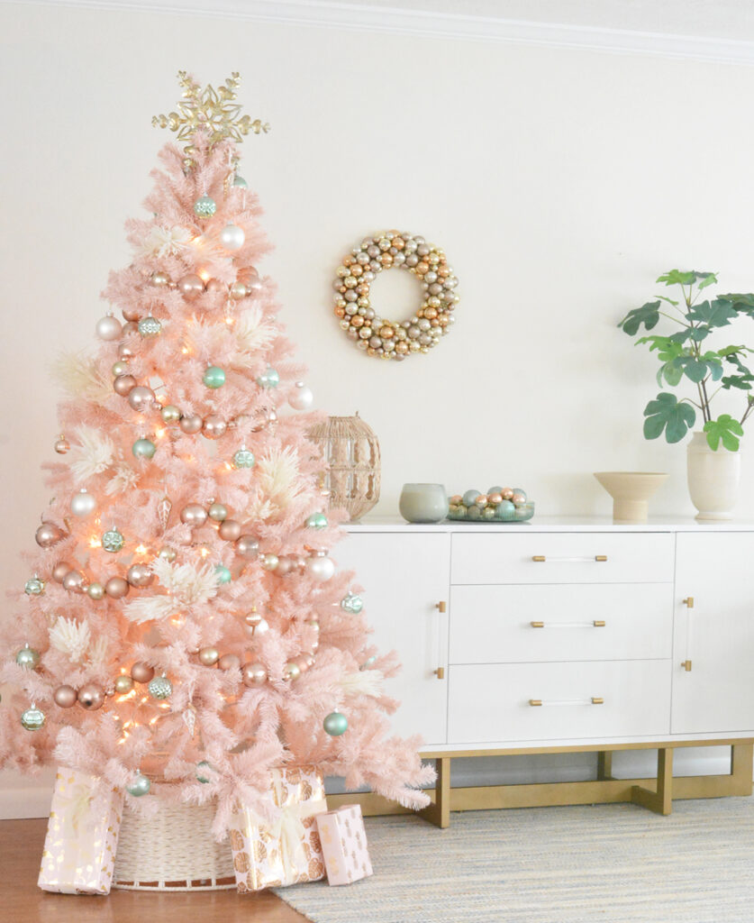 Pink Holiday Tree + Gilded Shell Ornaments